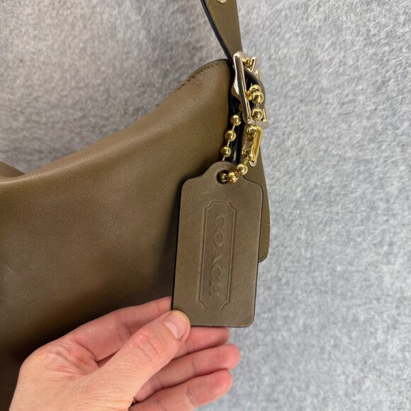Coach Olive Green Leather Bleecker Bucket Bag Shoulder Zip‎ Close Purse Boho - Picture 3 of 16
